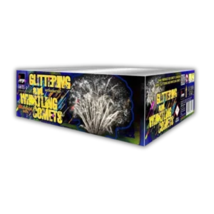 Jorge Whistling and Glittering Comets Batterie mit lauten Heul-Kreisch-Effekten, Glitter-Aufstieg und Knall-Zerleger.