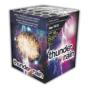 Jorge Thunder Rain F3-Batterie (30 mm Kaliber) mit intensiven Crackling Stars und Crackling Comet Tails.