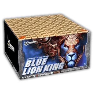 Lesli Blue Lion King – Feuerwerksbatterie mit wunderschönen, goldenen Effekten in Kombination mit leuchtenden, tiefblauen Sternen.