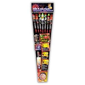 Lesli Fun 4 All Pack – Familiensortiment inkl. 7 Raketen, Knallerbsen, Bull Frogs, Wunderkerzen, Bodenkreisel und China Böllern.