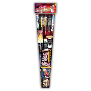 Lesli Pyro Party Familypack – Kleines Familiensortiment mit 5 Raketen, Knallern, Fontänen, Wunderkerzen und Kinderfeuerwerk.