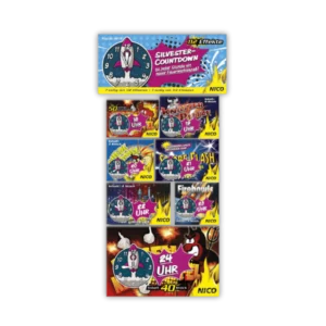 Nico Silvester Countdown F1 – 7er Set aus beliebten Ganzjahresfeuerwerk-Artikeln für den Silvester-Countdown ab 18 Uhr