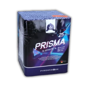 Pyroweb Prisma – Feuerwerksbatterie mit maximaler Satzmenge, reinen Päonien und lautstarken Cracklingaufstiegen zu Cracklingpalmen.