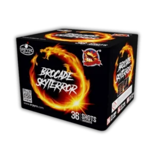 SR Pyro Brocade Skyterror 36 Schuss Batterie mit gigantischen Brokatkronen und kräftigen Fächer-Zerlegern.