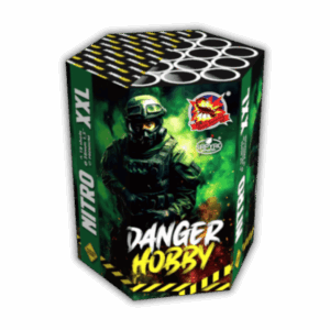 SR Pyro Danger Hobby Nitro 19 Schuss F3-Batterie (38 mm Kaliber, 756g NEM) mit bunten Kometen und fetten Zerlegern.