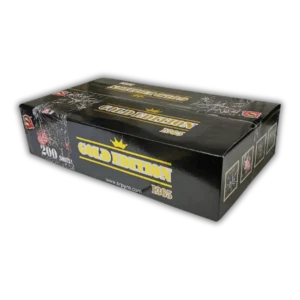 SR Pyro Gold Edition 163 Schuss Verbundfeuerwerk (Kaliber 30-48 mm) mit Goldkronen, Brokatfächern und lang stehenden Goldeffekten.