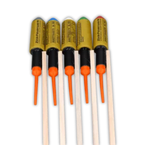 Zink 905 Bukettraketen F2 – Mischbeutel mit 5 großen Silvesterraketen (75g NEM), darunter weiße Blinker, Brokat/Blau, Tremolant/Violett und Silberweide/Rot.