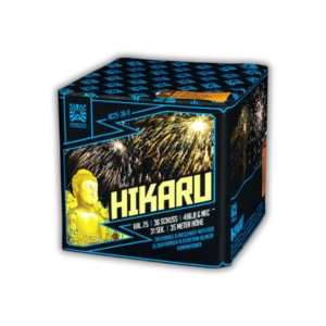 Argento Hikaru 36 Schuss F2-Batterie (496,8g NEM) mit intensiven zweifarbigen Blinkschweifen und Blütenstern-Blinker-Kombinationen.