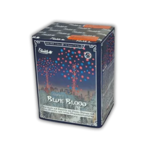 Funke Blue Blood 20 Schuss F2-Batterie (30 mm Kaliber, 500g NEM) mit blauen Sternen, roten Blinkern und 50 Meter Effekthöhe.
