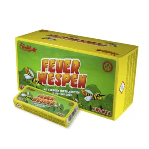 Funke Feuerwespen F2 (10er Päckchen, 0,45g NEM) mit farbigem Wirbelaufstieg in Rot und Grün.