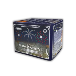 Funke Neon Knights 1 34 Schuss F2-Batterie (465g NEM) mit Neon-Farben (Lemon, Pink, Aqua), Brokat und 40 Meter Effekthöhe.