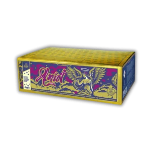 Anioł 103 Schuss F2-Verbundfeuerwerk (988,4g NEM) mit glitzernden Goldschweifen, violetten Päonien, Blinkersternen und spektakulärem Titansalut.