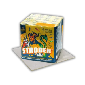 Iskra Strobek 16 Schuss F2-Batterie (145g NEM) mit Gold-, Strobe- und Päonien-Effekten sowie 35 Meter Effekthöhe.