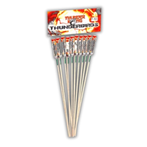 Lesli Thunderbirds F2 Raketen (10er Set, 38,9g NEM) mit kräftigem Pfeifen, Knall und rotem Effekt.