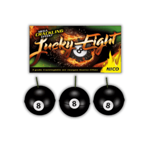 Nico Lucky Eight 3er F2-Crackling Bälle (36g NEM) mit lauter Knister-Wolke und Gold-/Silberfunken.
