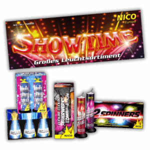 Nico Showtime 10-teiliges F2-Leuchtsortiment mit Fontänen, Vulkanen, Knister-Effekten und 5 Meter Effekthöhe.
