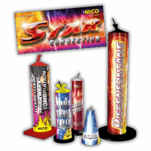 Nico Star Connection 5-teiliges F2-Leuchtsortiment mit Fontänen, Vulkanen, bunten Sternen und 5 Meter Effekthöhe.