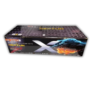 Pyro Moravia Neptun 142 Schuss F2-Verbund (1,8 kg NEM) mit Gold-Effekten, Farbkometen, Blinksternen und 45 Meter Effekthöhe.