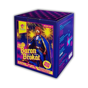 Albert Baron Brokat 16 Schuss Feuerwerksbatterie, 25mm Kaliber mit edlen Brokatkronen und Neon-Effekten.