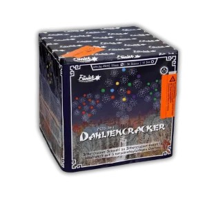 Funke Dahliencracker 36 Schuss Feuerwerksbatterie, 25mm Kaliber mit Silbercracker-Effekt und bunten Dahliensternen.