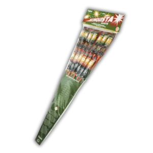 Funke Reconquista Rockets F2 Raketensortiment mit 13 Raketen à 27g NEM mit Gold- und Silberschweif-Aufstiegen, Brokatkronen, Goldregen, Dahlien und Blinkeffekten.